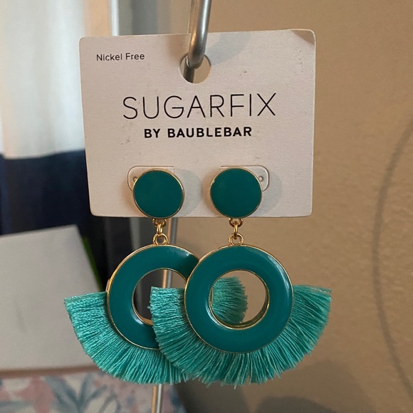 BaubleBar Jewelry - BaubleBar Green Fringe Hoop Earrings